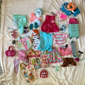 Assortment of 18” doll clothes and accessories